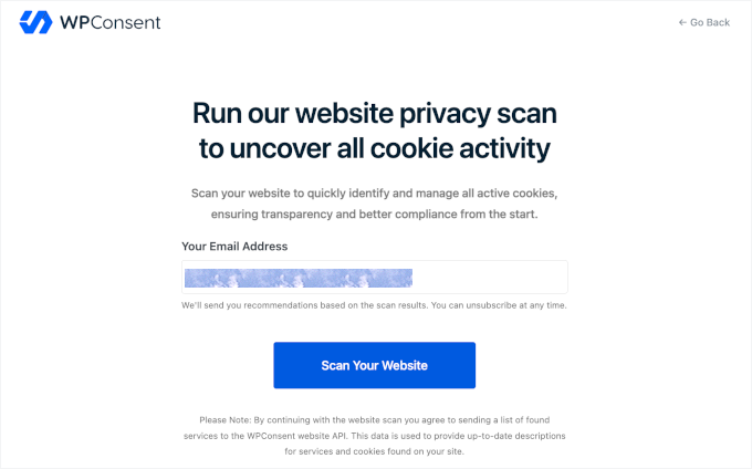 Prompt to scan website for cookies Prompt to scan website for cookies