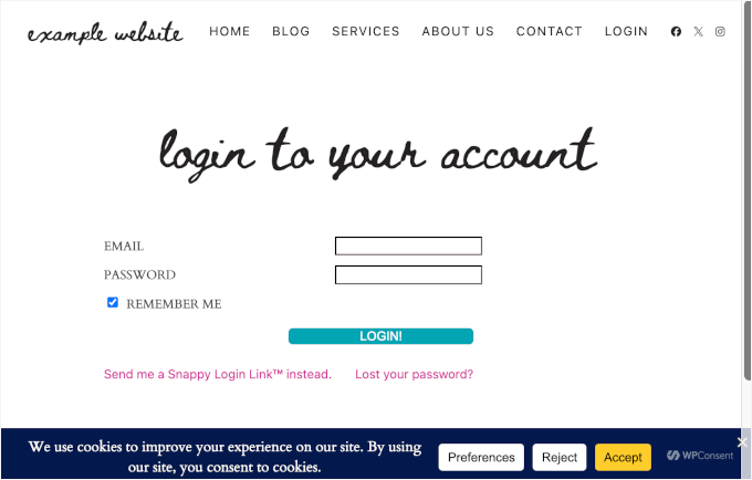Cookie consent banner on a live WordPress site Cookie consent banner on a live WordPress site