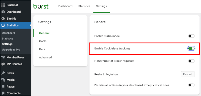 Enable Burst Statistics' cookieless tracking Enable Burst Statistics' cookieless tracking