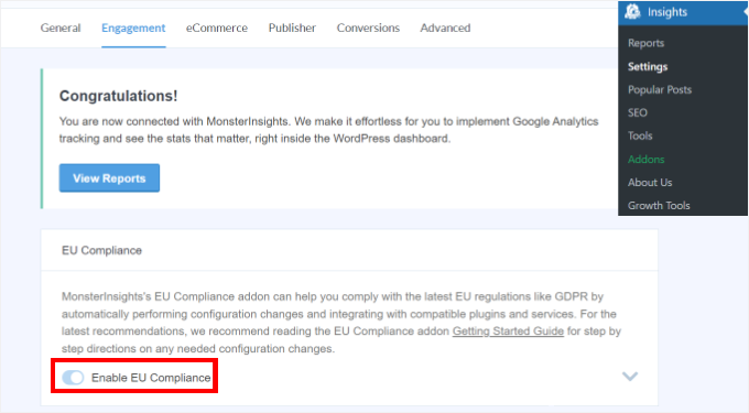 Enabling EU Compliance in MonsterInsights Enabling EU Compliance in MonsterInsights
