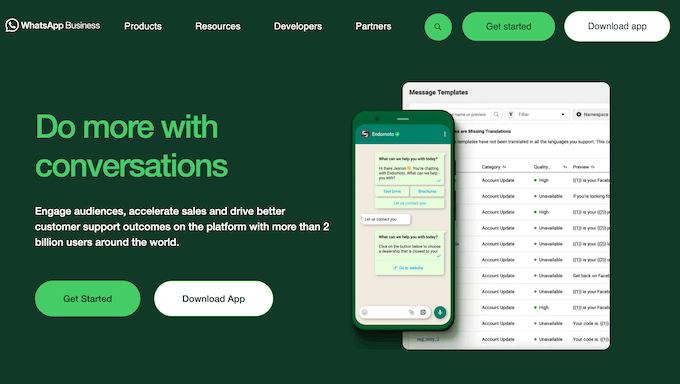 The WhatsApp Business website The WhatsApp Business website