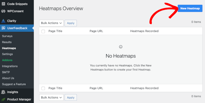Create a new UserFeedback heatmap Create a new UserFeedback heatmap
