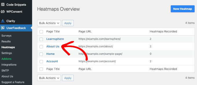 Clicking on a UserFeedback heatmap Clicking on a UserFeedback heatmap