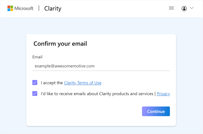 Confirming email in Clarity Confirming email in Clarity