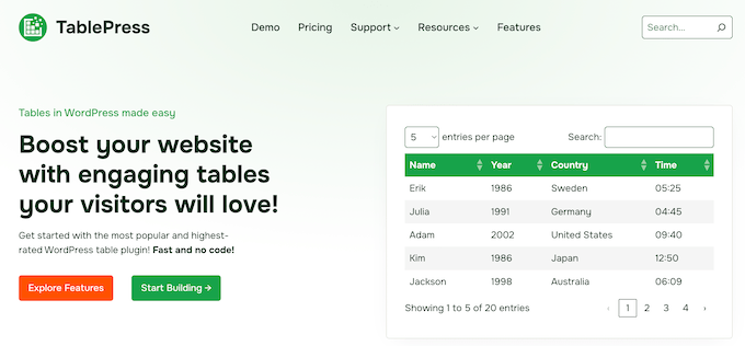 TablePress homepage