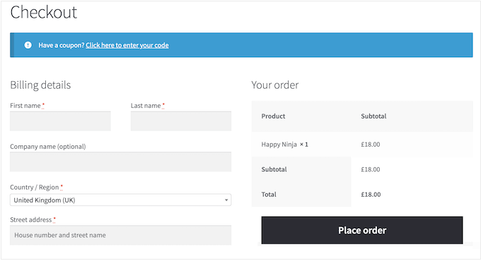 The default WooCommerce checkout page The default WooCommerce checkout page