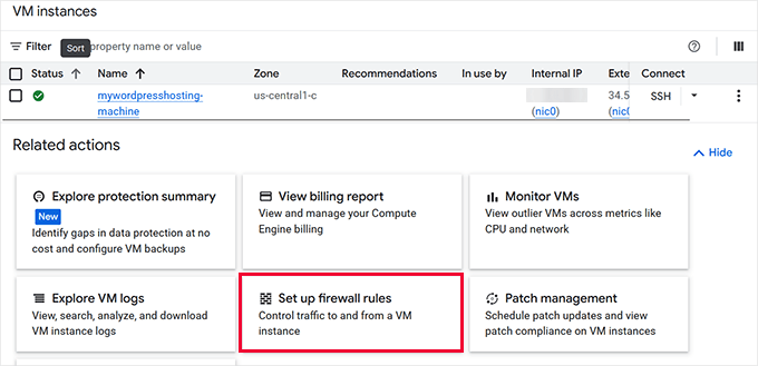 VM firewall rules