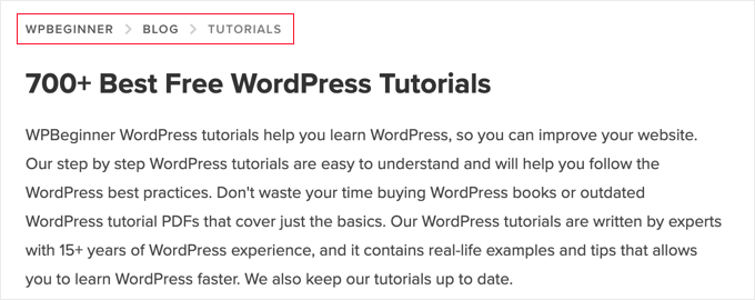 Example of Breadcrumbs on a Category Page Example of Breadcrumbs on a Category Page