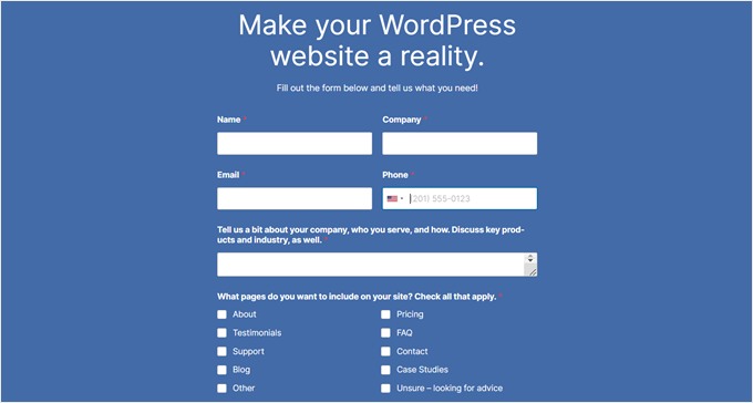 Website design request form template by WPForms Website design request form template by WPForms