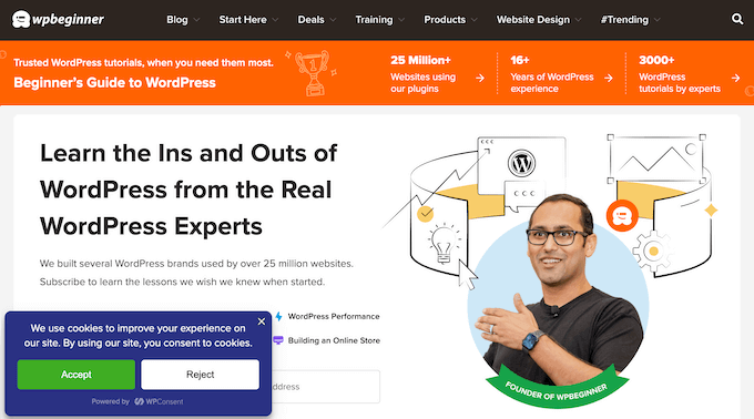 An example of a cookie banner, created using the WPConsent WordPress plugin An example of a cookie banner, created using the WPConsent WordPress plugin