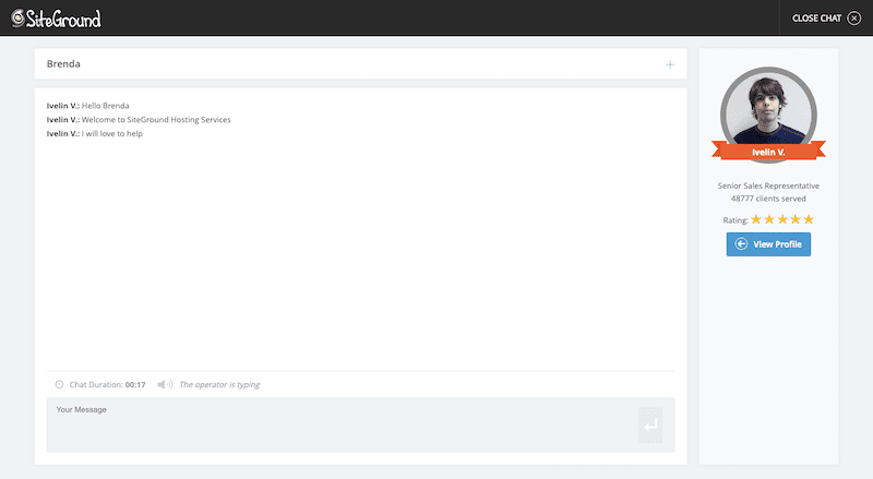 SiteGround Chat Window