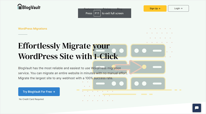 BlogVault's WordPress migration service landing page BlogVault's WordPress migration service landing page