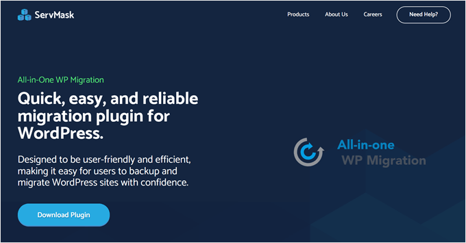 All-in-One WP Migration's homepage All-in-One WP Migration's homepage