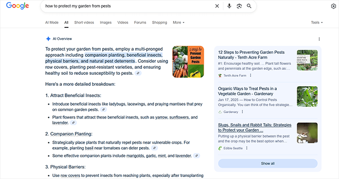 Structured content in AI overviews
