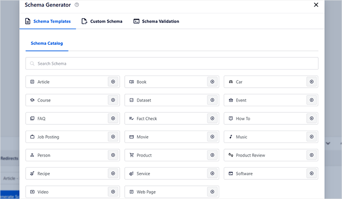 Schema generator - choose schema type
