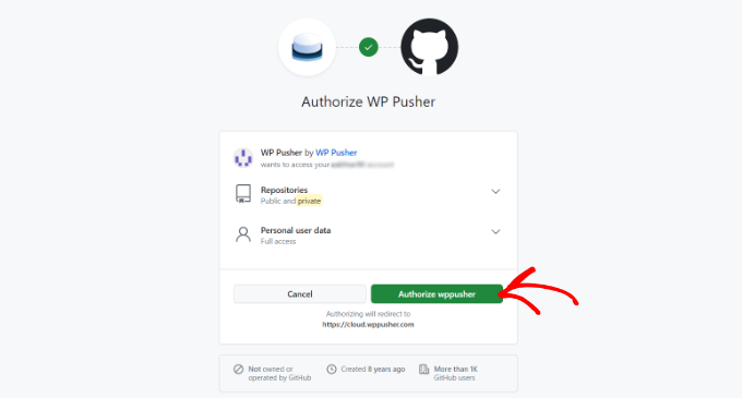 Authorize wp pusher Authorize wp pusher