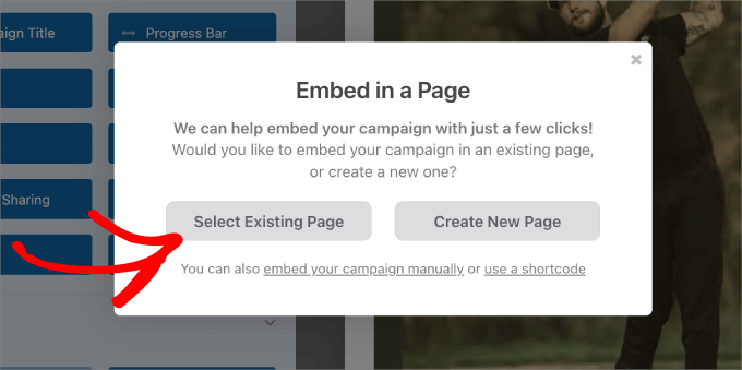 select existing page in Charitable select existing page in Charitable