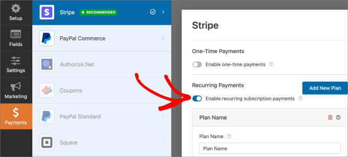 enable recurring subscriptions in WPForms enable recurring subscriptions in WPForms