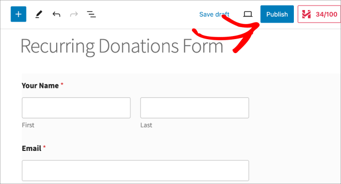 publish recurring donations form publish recurring donations form