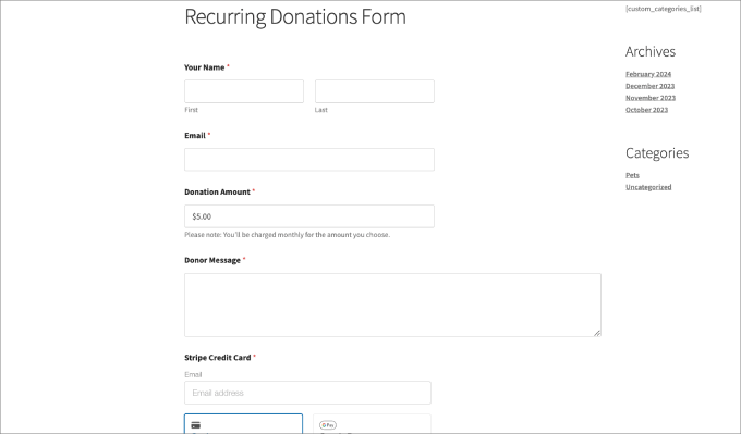 recurring donations form preview recurring donations form preview