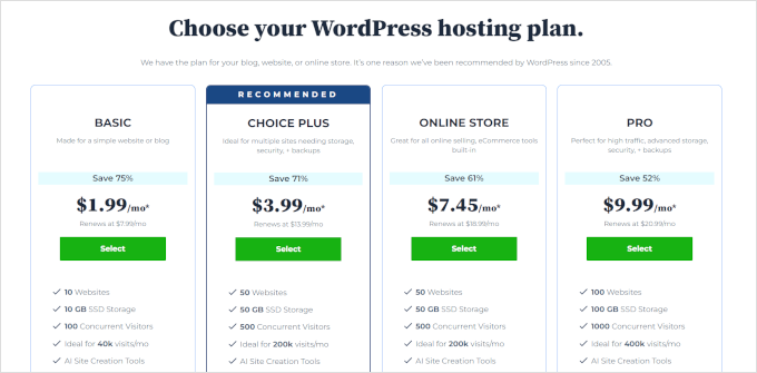 Choose a hosting plan Choose a hosting plan