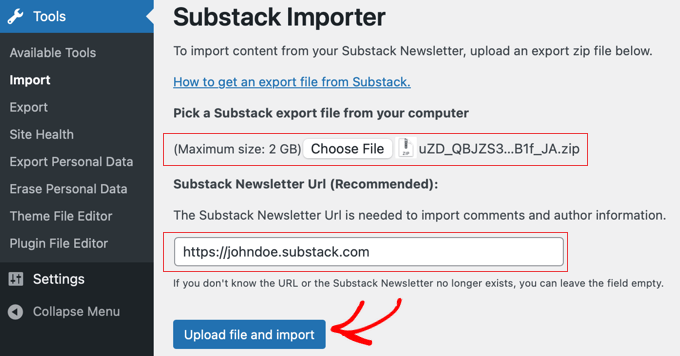 Substack Importer Page Substack Importer Page