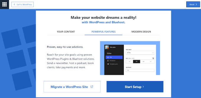 Bluehost website setup wizard Bluehost website setup wizard