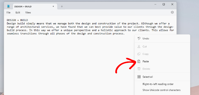 Paste content in notepad Paste content in notepad