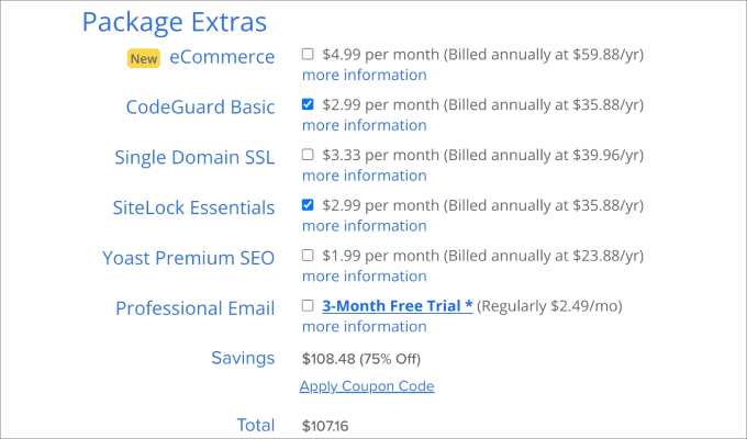 bluehost package extras bluehost package extras
