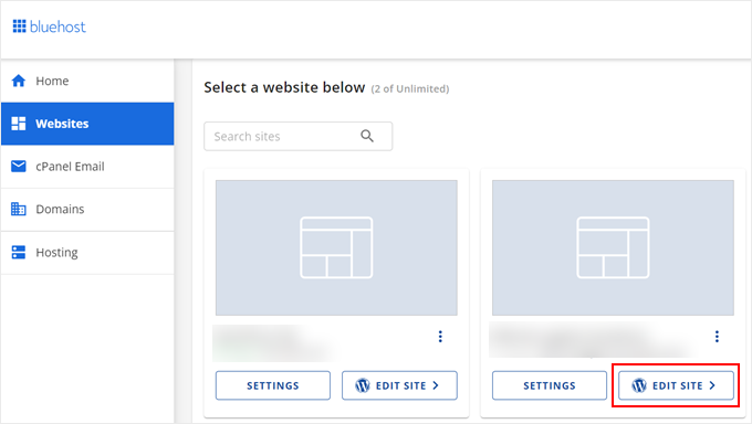 bluehost-edit-site Edit site in Bluehost