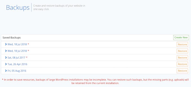 BlueHost Backups