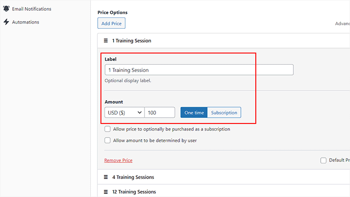 Add pricing for different training packages Add pricing for different training packages