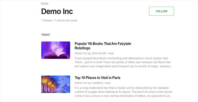 Feed with post thumbnails preview Feed with post thumbnails preview