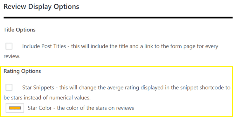 Rich Reviews Settings. WP Dashboard > Rich Reviews > Options” width=”800″ height=”409″></p>
<p><noscript><img loading=