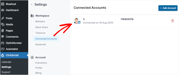 LinkedIn account connected LinkedIn account connected