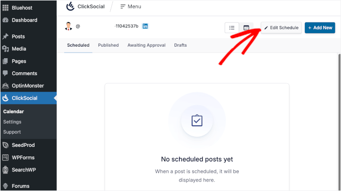 The Edit Schedule button in ClickSocial The Edit Schedule button in ClickSocial