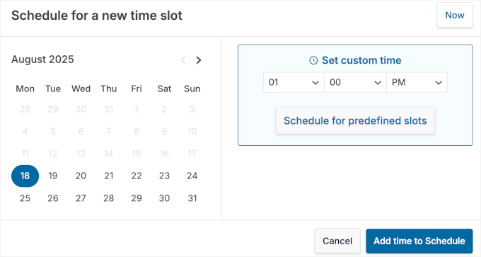 Adding custom time to schedule Adding custom time to schedule