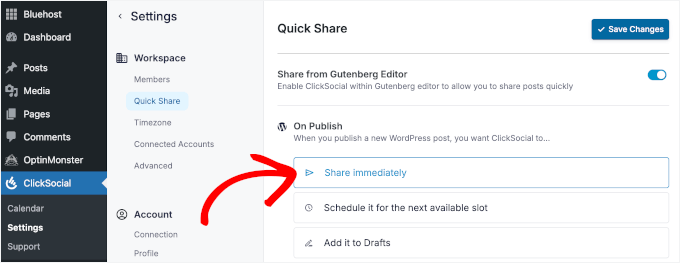 The Share Immediately option The Share Immediately option