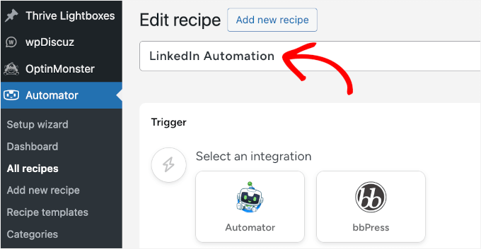 Naming the LinkedIn automation recipe Naming the LinkedIn automation recipe