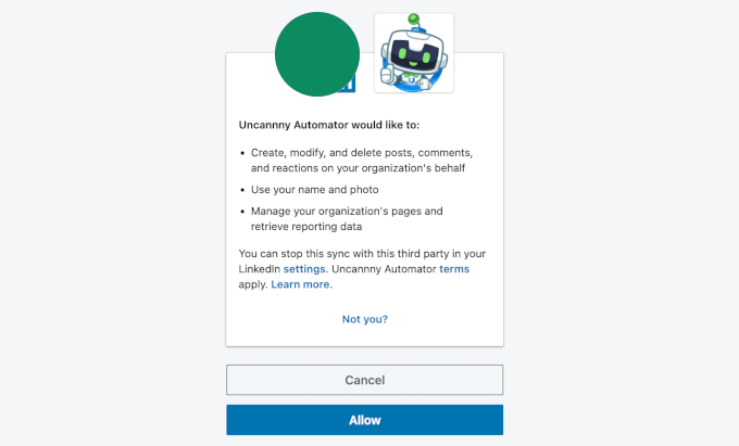 Allowing LinkedIn connection Allowing LinkedIn connection