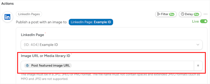 Adding the Post featured image URL token Adding the Post featured image URL token