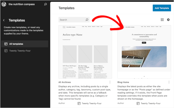 Choosing the Blog Home template
