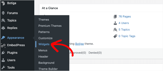 Go to Appearance Widgets