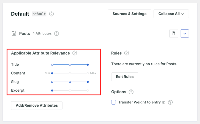 Setting up attribute relevance