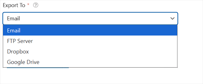 Choose where to export form entries in WPForms
