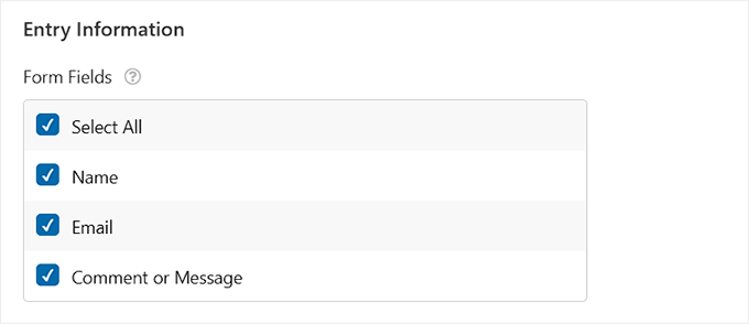 Choose form fields to add in the exported file in WPForms