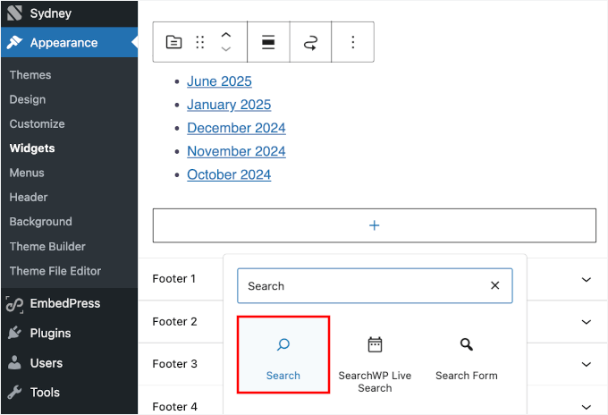 Adding the Search widget Adding the Search widget