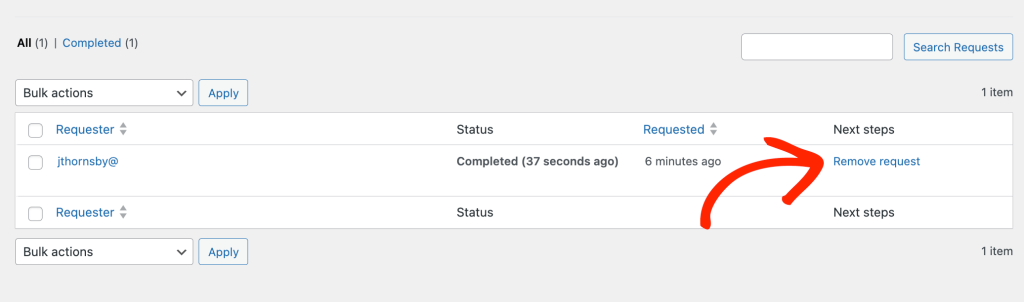 remove-requests-wordpress Removing requests from your compliance record in WordPress