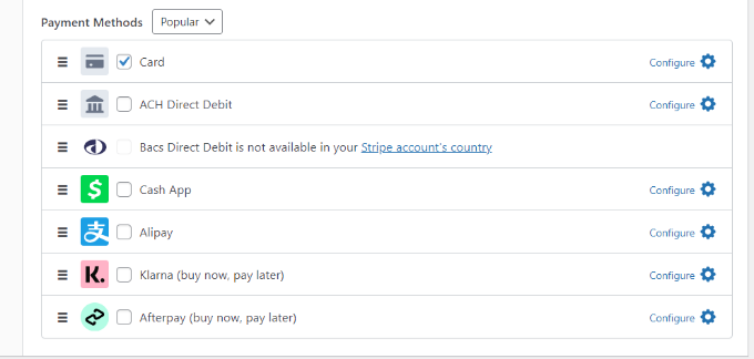 Choose payment methods Choose payment methods
