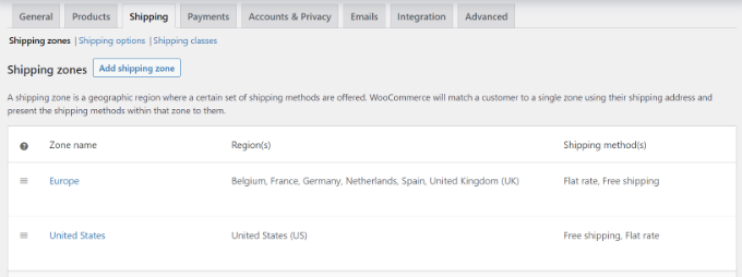 View shipping zone details View shipping zone details